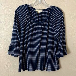Women’s Michael Kors Stripe Top, Bell Sleeves, Large, Blue
